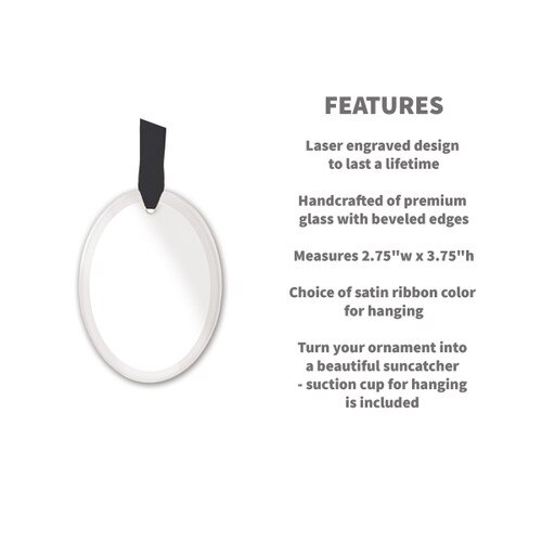 oval crystal ornament with product detail features
