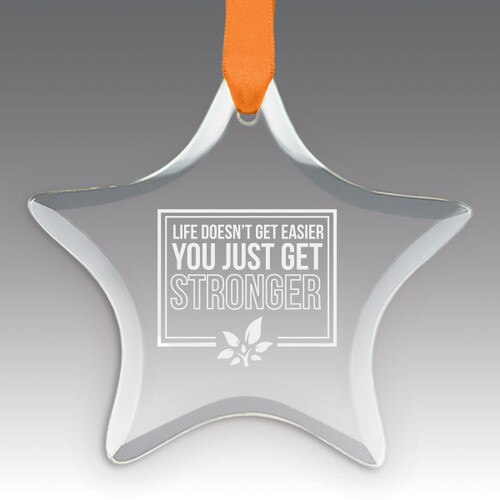 This Premium Crystal Star Shaped Suncatcher Ornament Features The Inspirational Laser Engraved Message “Life Doesn’t Get Easier You Just Get Stronger”