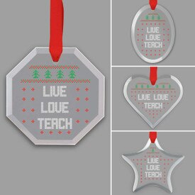 different shapes of crystal ornament with live love teach message and satin ribbon