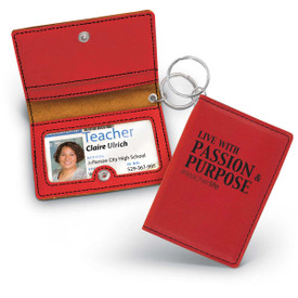 red leather id holder with passion & purpose message