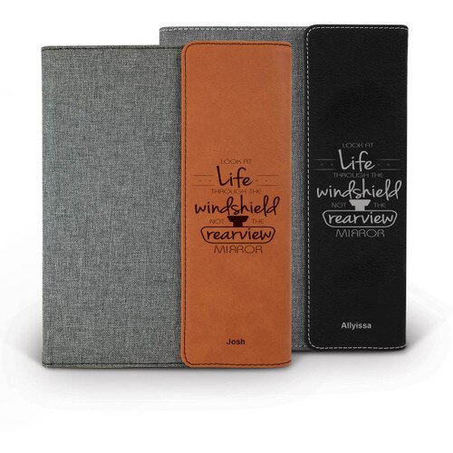heather gray padfolios with black and rawhide accents featuring Look At Life message