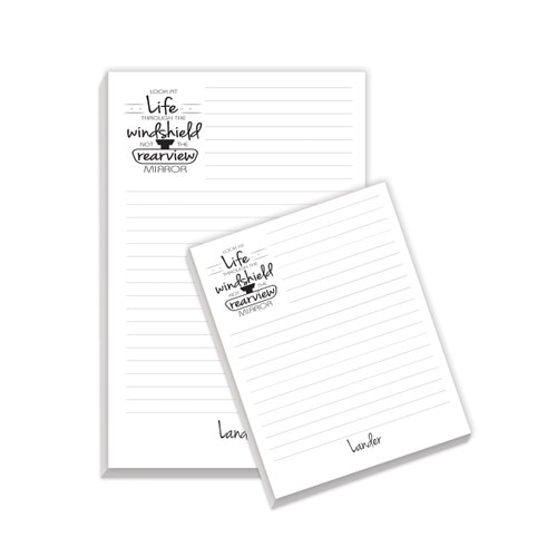 Largeand Small Personalized Notepad Features The Inspirational Message “Look At Life Through The Windshield Not The Rearview Mirror”