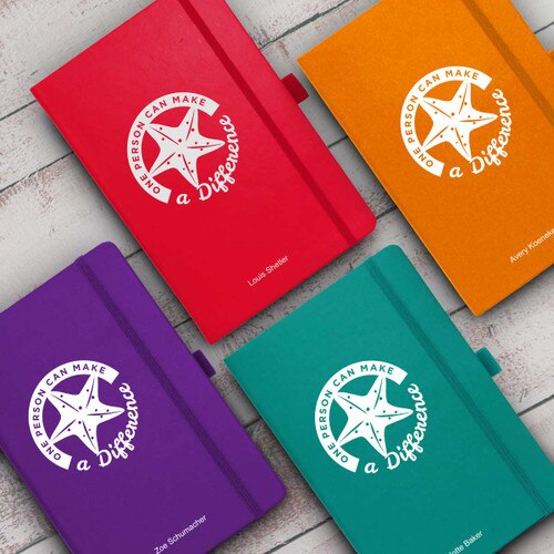 multiple colors of make a difference journals with personalization