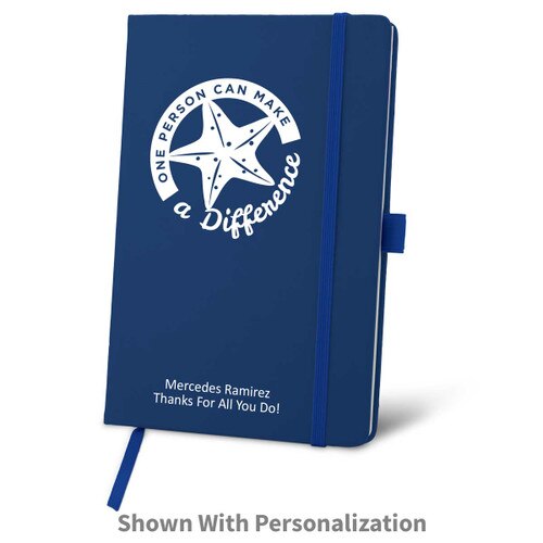 blue journal with make a difference message and personalization