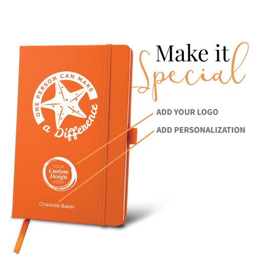 orange journal with make a difference message and add your logo