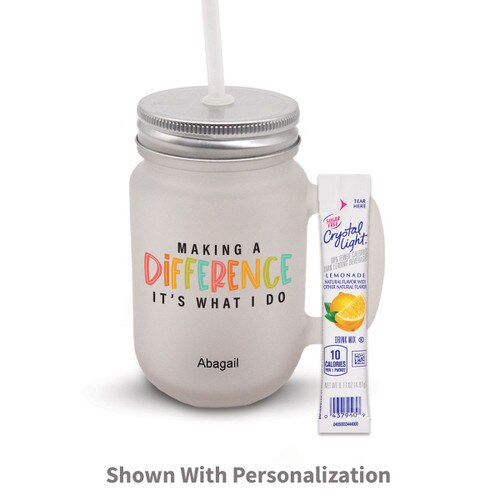 frosted mason jar with making a difference message and lemonade packet