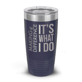 navy stainless steel tumblers with making a difference message and personalization