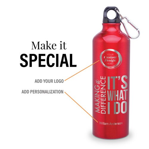 making a difference 24 oz carabiner canteen with add your logo and personalization