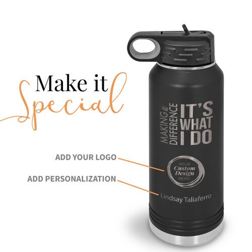 black making a difference it's what i do 32 oz stainless steel water bottle with add your logo and personalization