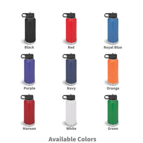 nine different colors of 32 oz stainless steel water bottles