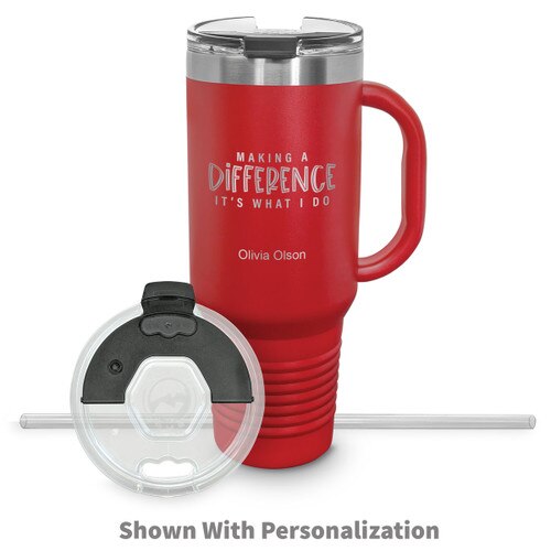 40 oz stainless steel travel tumbler with making a difference message and personalization
