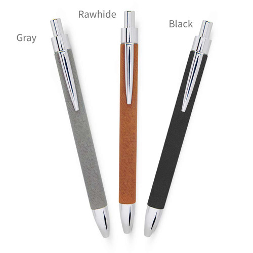 gray, rawhide, and black pens for pocket journal