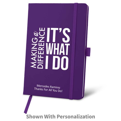 purple journal with making a difference message and personalization