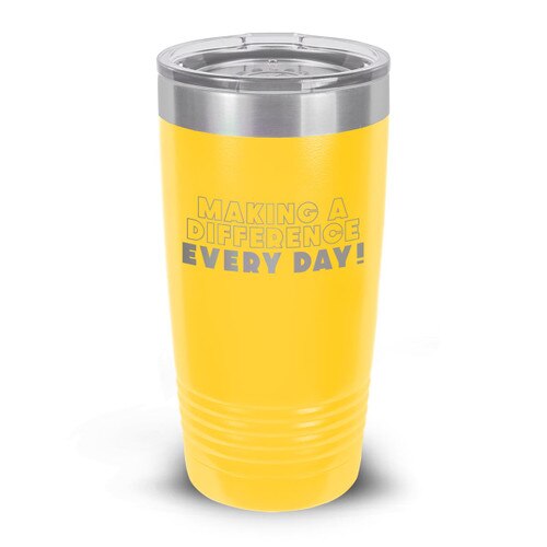 yellow stainless steel tumbler with making a difference message