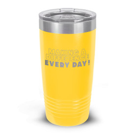 yellow stainless steel tumbler with making a difference message