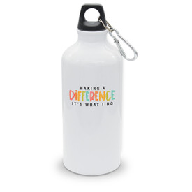 white 20 oz. aluminum carabiner canteen with you make a difference it's what i do message