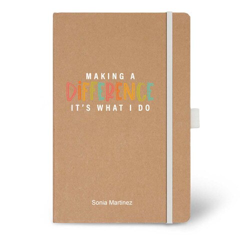 Eco-Friendly Hardbound Journal Featuring the Inspirational Message Making A Difference It's What I Do. 3 colors to choose from.