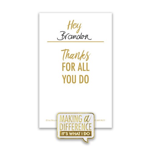 making a difference lapel pin with personalized message card