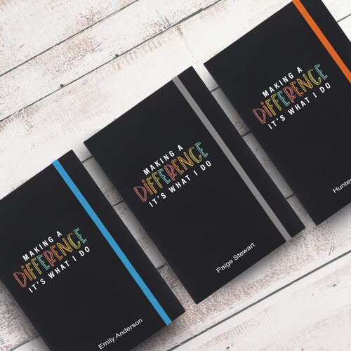 making a difference black journals with multiple accent colors and personalization
