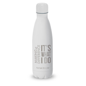white stainless steel water bottle with making a difference message