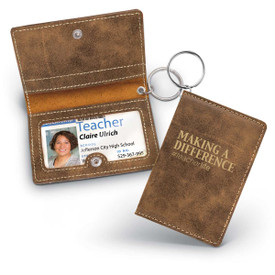 rustic leather id holder with making a difference message