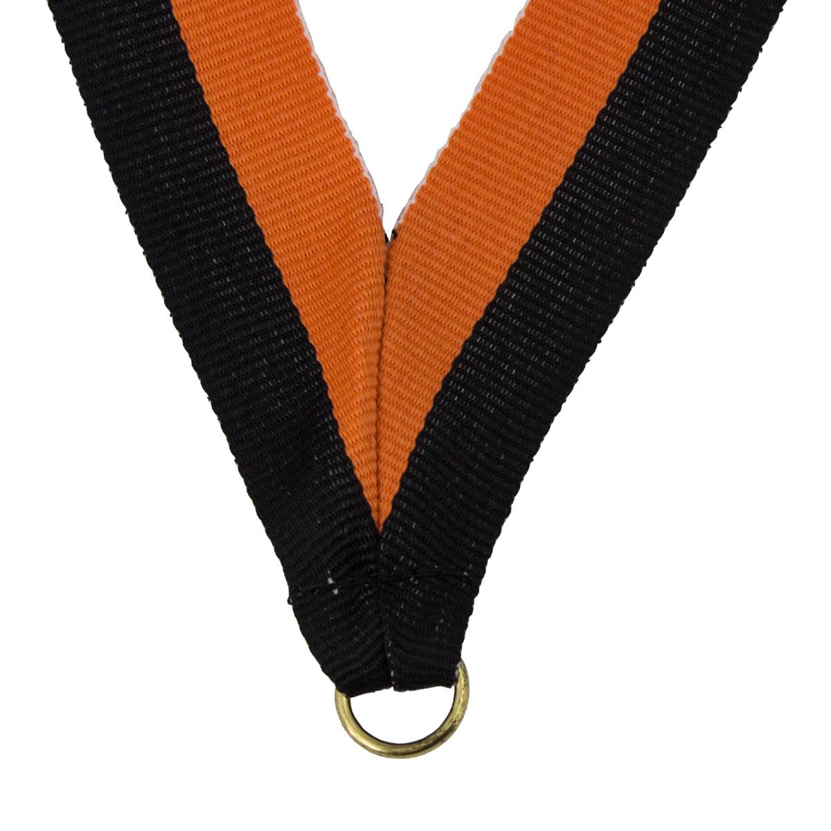 durable neck ribbon in black and orange with brass jump ring