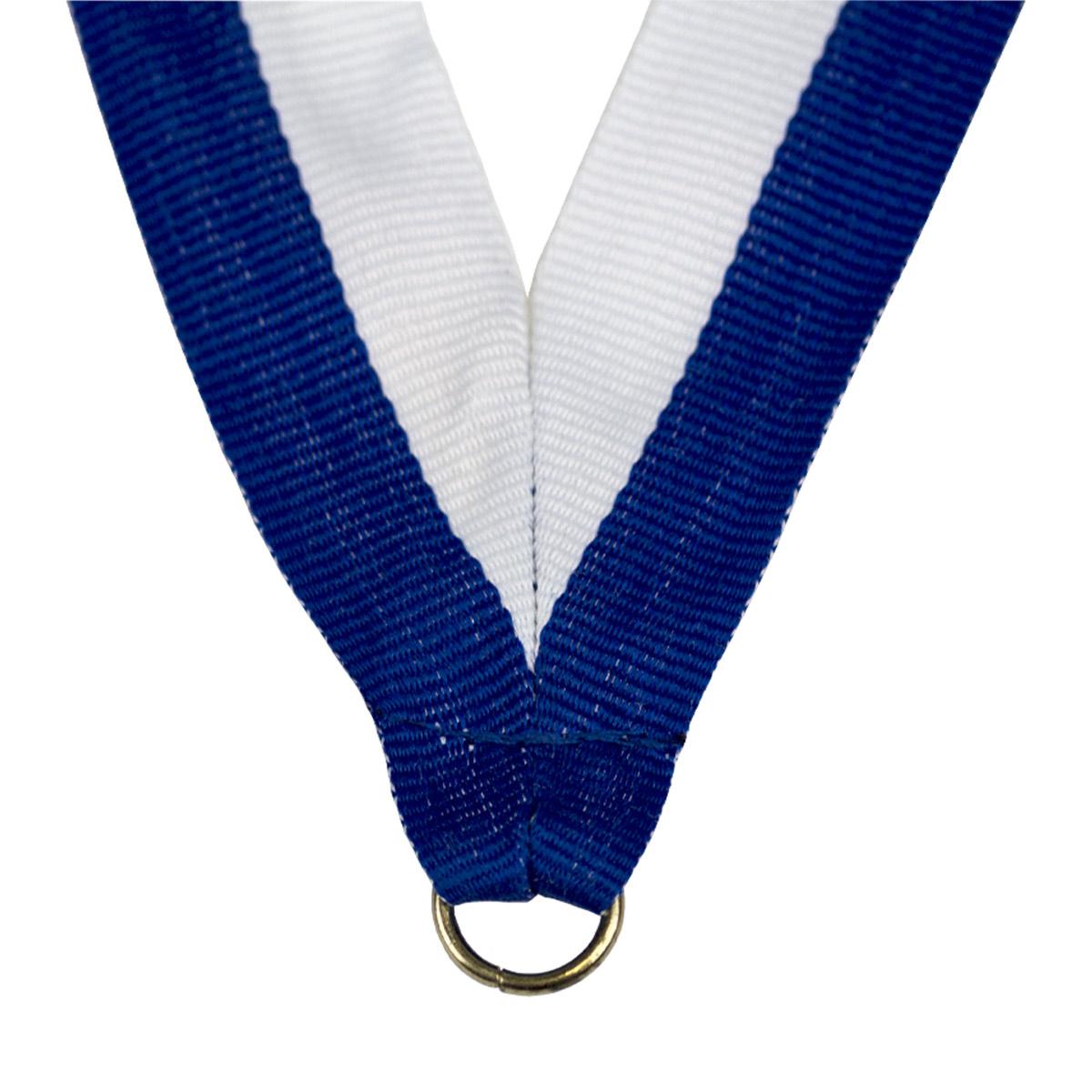 durable neck ribbon in blue and white with brass jump ring