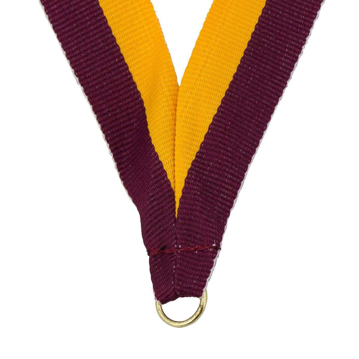 durable neck ribbon in maroon and gold with brass jump ring