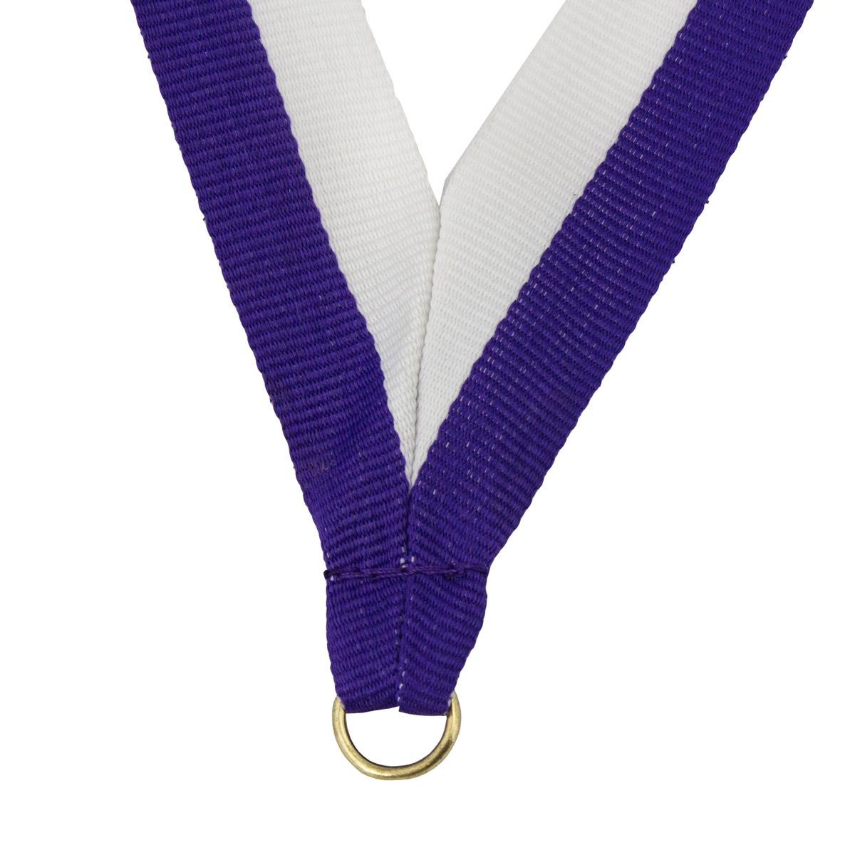 durable neck ribbon in purple and white with brass jump ring