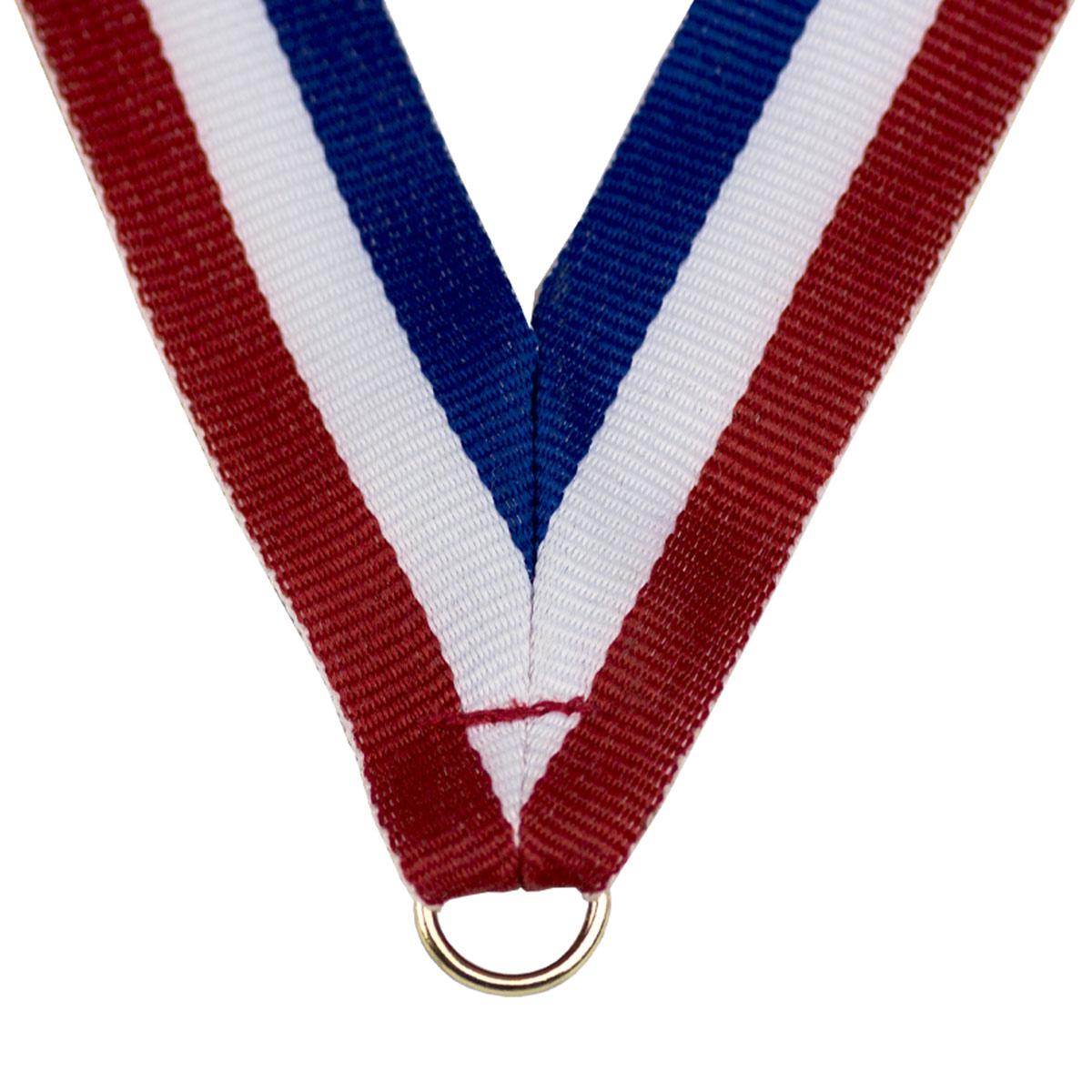 durable neck ribbon in red, white, and blue with brass jump ring