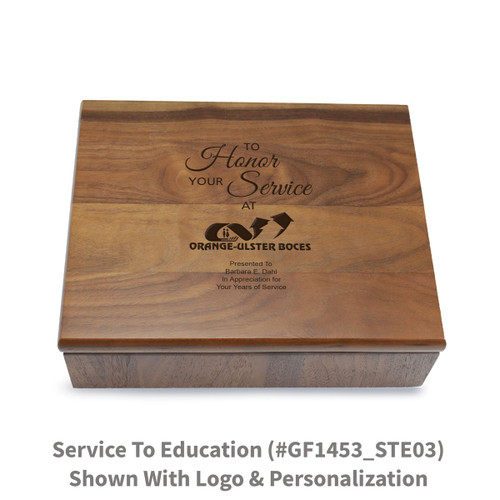 Large walnut memory keepsake box with laser-engraved to honor your service message.