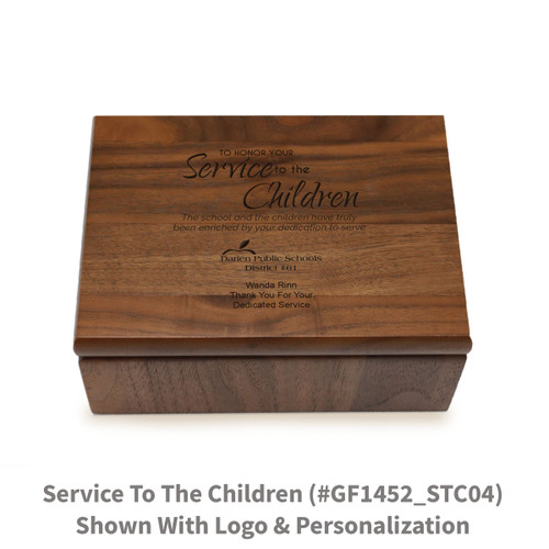 Small walnut memory keepsake box with laser-engraved service to the children message.