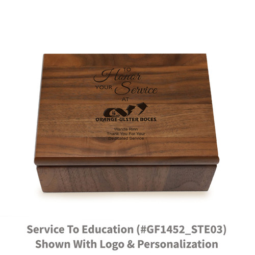 Small walnut memory keepsake box with laser-engraved to honor your service message.