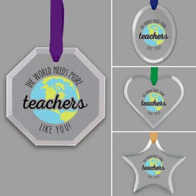 different shapes of crystal ornament with more teachers like you message and satin ribbon