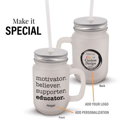 motivator believer supporter educator frosted mason jar gift set with add your logo