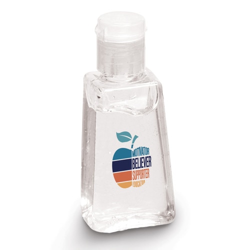 1 oz. antibacterial hand sanitizer gel featuring the inspirational message “Motivator. Believer. Supporter. Educator.”