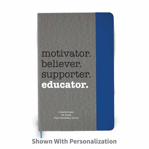 motivator believer supporter educator heather gray journal with blue accent color and personalization