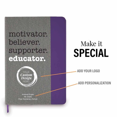motivator believer supporter educator heather gray journal with personalization and add your logo