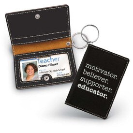 black leather id holder with motivator message