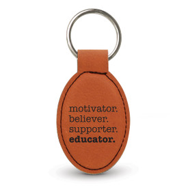 rawhide oval leather keychain with motivator message