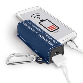 blue power bank with motivator believer supporter educator message