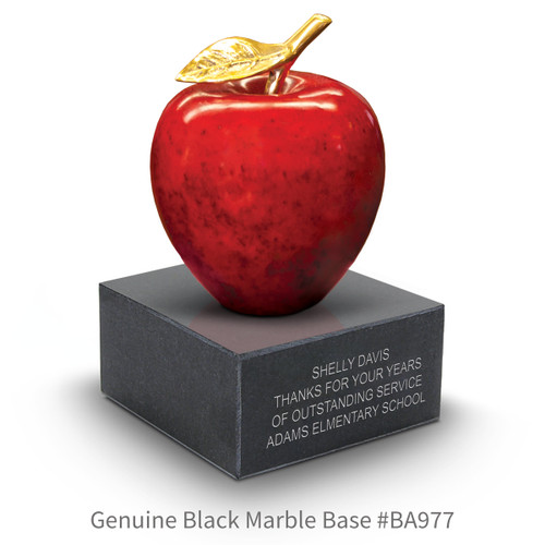 black marble base with black brass plate and natural stone apple