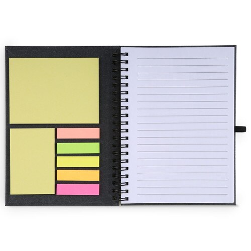 opened notebook with sticky notes and lined paper