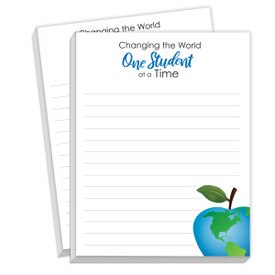 Notepads For Teachers Featuring The Saying Changing the World One Student at a Time. 2 Pads. 75 Sheets Per Pad. 