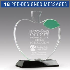 base award with optic crystal apple and green leaf with service to education message