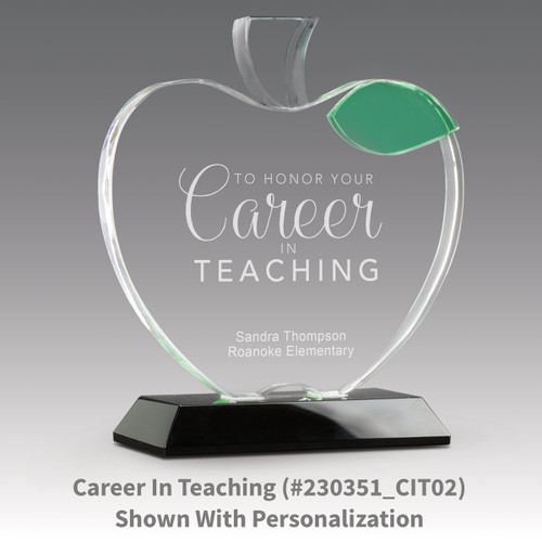 base award with optic crystal apple and green leaf with career in teaching message