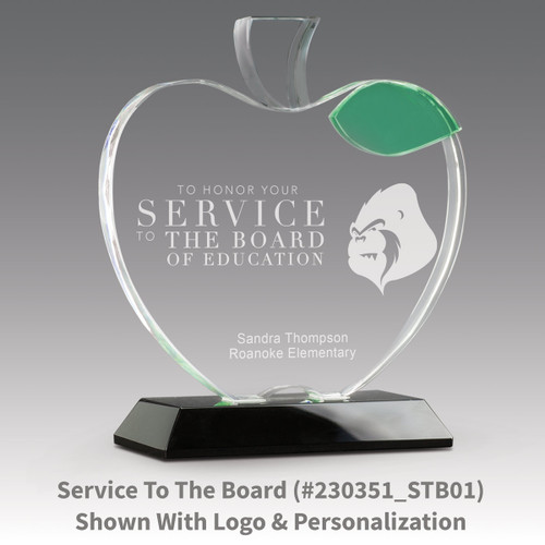 base award with optic crystal apple and green leaf with service to the board message