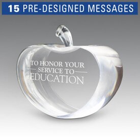 center cut optic crystal apple with service to education message