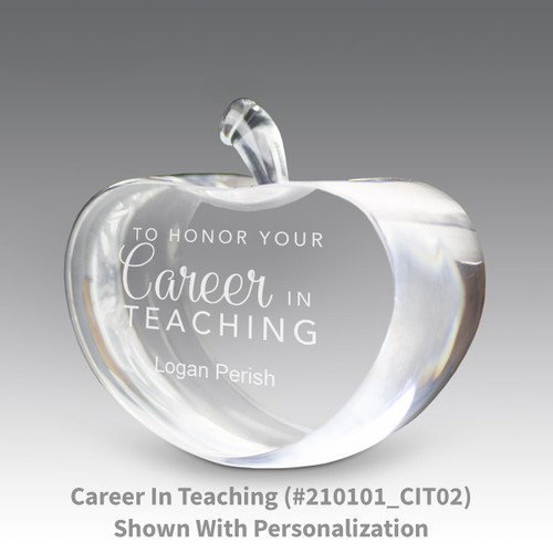 center cut optic crystal apple with career in teaching message and personalization