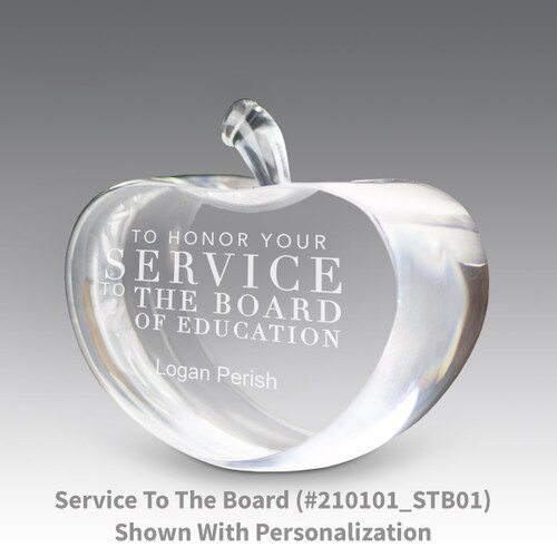 center cut optic crystal apple with service to the board message and personalization